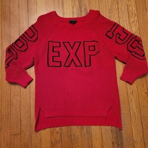 Y2K Express Red Chunky Knit Sweater Spellout EXP 1980 Logo S Retro‎ Hipster